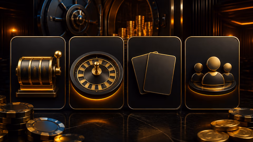 Categorías de juegos de casino en una composición visual